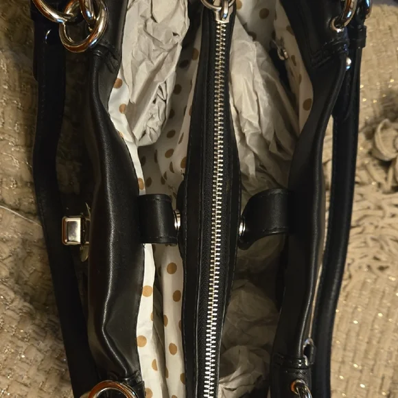 NWOT Coach Black Leather Shoulder Bag with Gold Accents - Picture 10 of 12